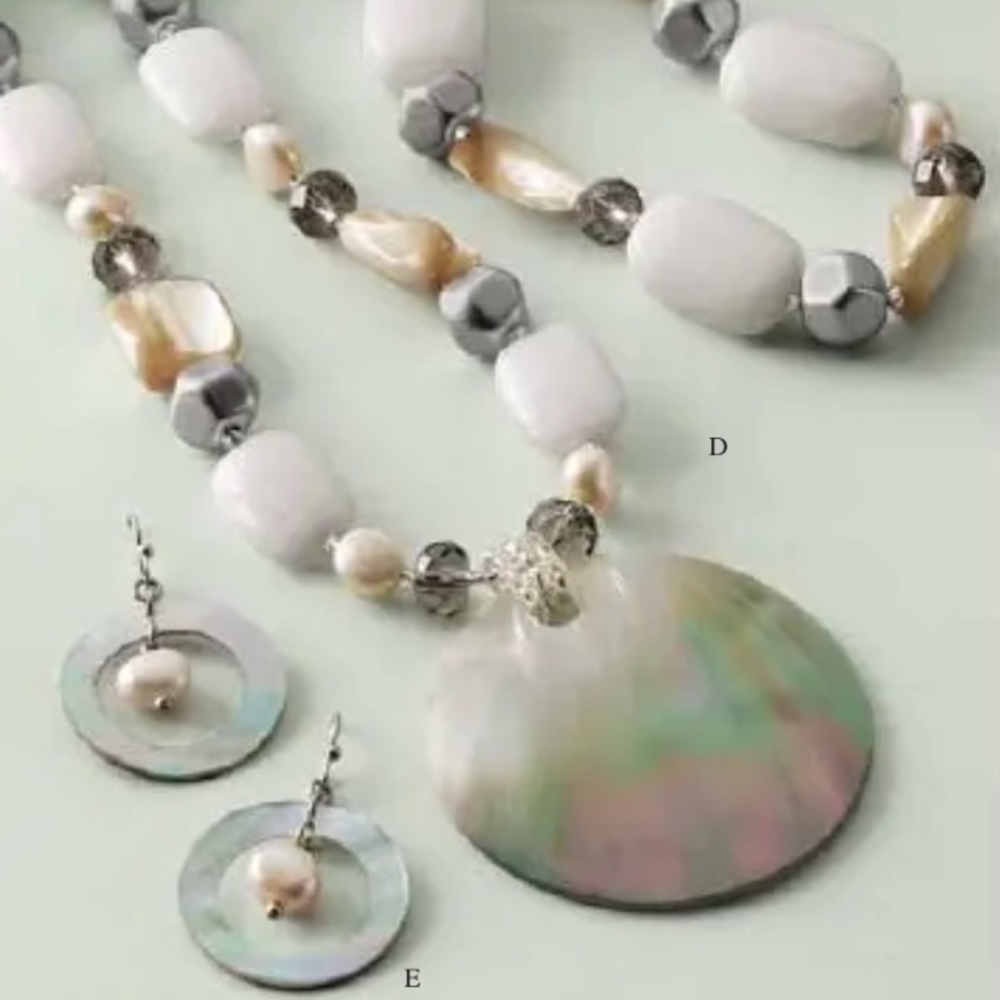 Lia Sophia Seascape Genuine Mother of Pearl & White Jade Necklace